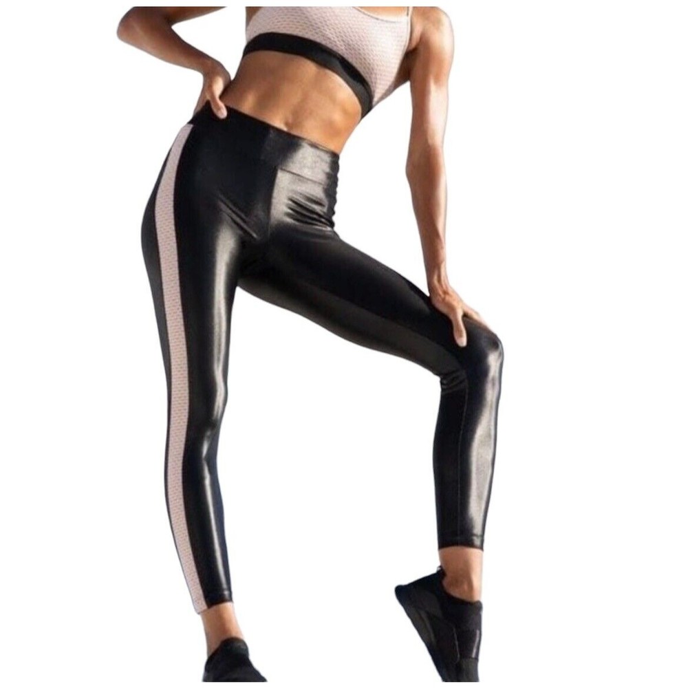 Koral Dynamic Duo High Rise Infinity Leggings Black with Blush Pink Side Stripe